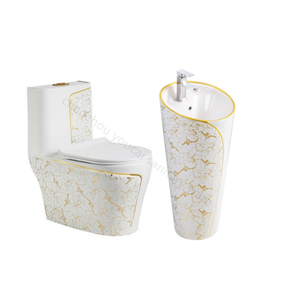 Cuvette de toilette en marbre blanc doré toilette en céramique design en marbre toilette inodoros lavabo mural <span class=keywords><strong>prix</strong></span> - Product Image 2