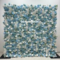 Mur de fleurs artificielles 3D/5D en rouleau, roses en soie blanches et bleues, 8x8 pieds, toiles de fond florales carrées pour décorations de mariages et événements (vente en gros)