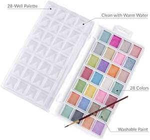 Ensemble de peinture <span class=keywords><strong>aquarelle</strong></span> semi-humide, ensemble de gâteau <span class=keywords><strong>aquarelle</strong></span> 28 couleurs métalliques avec pinceau classique, idée pour les enfants - Product Image 5