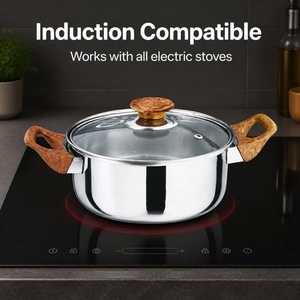 5pcs Stainless Steel Cookware Set with Retro Wood-Grain Handles Includes Stockpots <b>Mirror</b> Polished Induction Kitchen Pot Set - Product Image 6