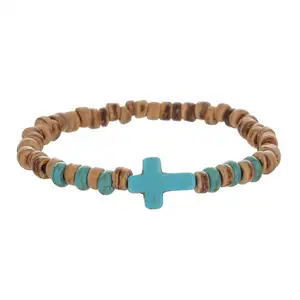 Kokosnoot Hout Chip Turquoise Kruis Armband Armband Armband 2023 Kraal Cuban Link Steen Kraal Armband