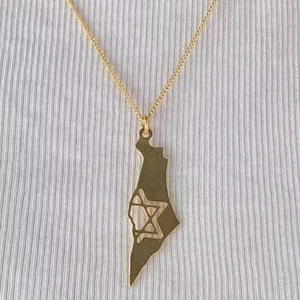 Delicado Collar con <span class=keywords><strong>Mapa</strong></span> de Israel, Joyería Judaica con Estrella de David, Regalo de Israel, Colgante de Herencia Hebrea, Collar Cultural - Product Image 1