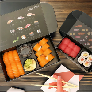 Caja de Regalo <span class=keywords><strong>Gourmet</strong></span> de Lujo Personalizada, Caja Rígida de Papel Negro para Sushi para Llevar, con Laminado Mate y Grabado en Relieve para Uso Alimentario - Product Image 2