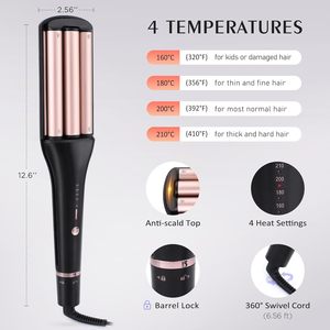 4 réglages de température <span class=keywords><strong>Fer</strong></span> à friser en céramique à trois barils Boucles longue durée <span class=keywords><strong>sans</strong></span> frisottis pour tous les types de cheveux - Product Image 3