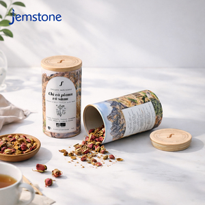 Boîte cylindrique personnalisée écologique de luxe pour café, en carton kraft de qualité alimentaire, emballage pour thé, tube en papier avec couvercle en bambou - Product Image 3