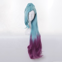 Vente en gros de nouvelle perruque LOL Seraphine Cosplay 100cm de long bleu et violet League of Legends synthétique Anime Peluca avec une queue de cheval