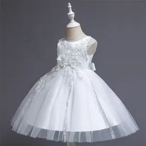 새로운 디자인 순수한 흰색 생일 파티 웨딩 드레스 꽃 여자 드레스 공주 아이 파티 Frock 드레스