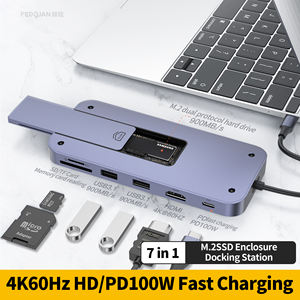 PD100W เชื่อมต่อที่เก็บข้อมูลมือถือ7-in-1 TYPE-C + USB 3.1 4K60Hz SD TF พร้อม <span class=keywords><strong>M</strong></span>.<span class=keywords><strong>2</strong></span> SATA NVMe SSD - Product Image 2