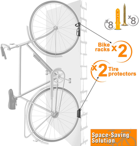2 jeux de crochets muraux pour bicyclette avec protection pour garage et présentoir à vélo. - Product Image 2