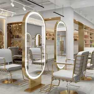 Furnitur Salon Rambut, Cermin Rias Cermin Dinding Dekoratif dengan Lampu LED