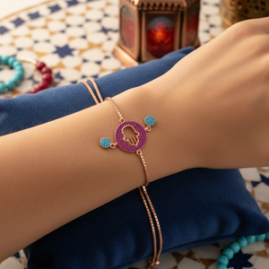 Hamsa Design Ruby and Turquoise CZ Stone Wholesale Handmade Turkish <b>Adjustable</b> Tennis 925 Sterling Silver <b>Bracelet</b> - Product Image 3