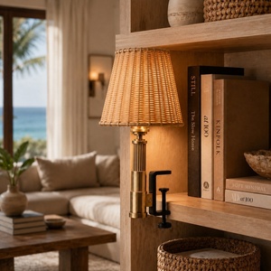 <span class=keywords><strong>Lampe</strong></span> murale sans fil rechargeable à <span class=keywords><strong>pince</strong></span> avec abat-jour en rotin, LED magnétique et télécommande pour chevet, bibliothèque, hôtel - Product Image 1