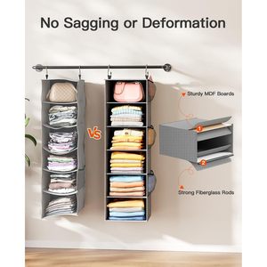Organisateur de placard suspendu à 6 étagères avec 3 tiroirs amovibles et poches latérales pour le rangement des vêtements dans la chambre - Product Image 4