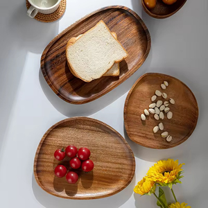 Assiettes en bois d'acacia et <span class=keywords><strong>de</strong></span> noyer noir, rondes, irrégulières, ovales, <span class=keywords><strong>vaisselle</strong></span> en bois massif pour fruits, desserts, pain - Product Image 1
