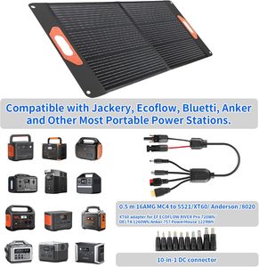 Factory Bulk 100W ETFE <b>Solar</b> <b>Panel</b> Charger Kit IP65 Weatherproof <b>Foldable</b> Portable Energy Backup for Off-Grid Power Station - Product Image 3