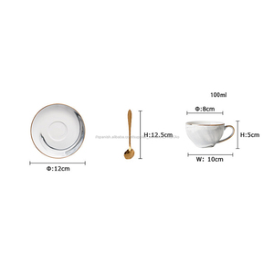 Mármol de alta calidad taza de té de porcelana de vuelos borde dorado tazas de café y platillos con cuchara de oro - Product Image 4