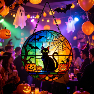 Meilleure vente transfrontalière en gros : Décoration murale en verre acrylique de Noël en forme de chat, à suspendre à la fenêtre, panneau en verre peint à la main pour la décoration intérieure - Product Image 5