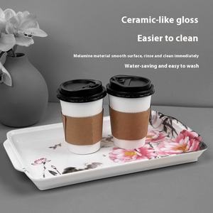 Plateau <span class=keywords><strong>de</strong></span> <span class=keywords><strong>Service</strong></span> <span class=keywords><strong>Rectangulaire</strong></span> en Mélamine Design Moderne Plats Horeca <span class=keywords><strong>de</strong></span> Luxe Légers Décalcomanie Tasse à Thé Motif Lotus Rose Fruits Polis - Product Image 5