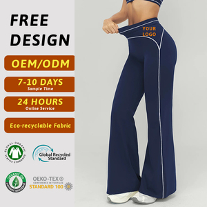Pantalones de yoga acampanados para mujer OEM personalizados con ribete en contraste, leggings de cintura alta, pantalones bootcut de marca privada, venta al por mayor directa de fábrica - Product Image 1
