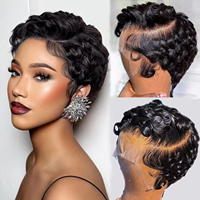 Perruque YWhair Chioma pour coupe pixie, perruque courte en dentelle frontale, cheveux vierges noirs, base en dentelle sans colle, densité 180%, 100% cheveux Remy avec baby hair