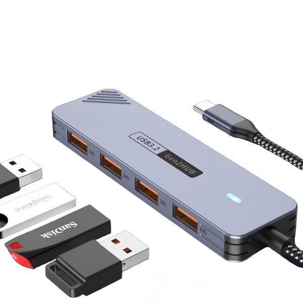 Type-C USB 3.2 Gen2 Hub 4in1 Splitter 10Gbps High Speed Data Transfer Alloy Heat Dissipation OTG Adapter for Laptop Tablet Phone