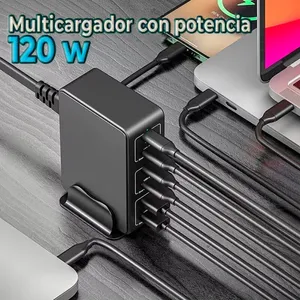 Cargador de escritorio rápido de 6 puertos y 120W con puertos USB-C PD3.1, estación de carga universal para portátiles, teléfonos y tabletas, marca EGTMA, para PC - Product Image 4