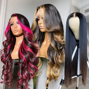 Pelucas delanteras de encaje transparente 13x4 con reflejos rubios rojos negros, peluca Frontal de encaje brasileño con ondas corporales de cabello humano prearrancado - Product Image 3