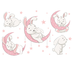 2023 notizie dormire conigli sulla luna adesivi cartone animato camera da letto per bambini carta da parati creativa soggiorno per bambini decalcomanie Decorative - Product Image 1