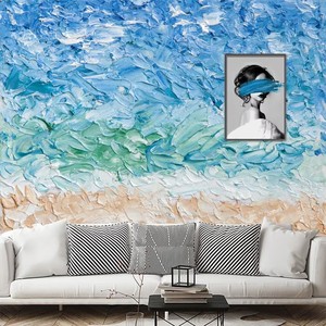 Mural de pared con impresión por transferencia térmica Impasto, estilo Art Déco, paisaje costero, playa, acantilado, <span class=keywords><strong>castillo</strong></span>, papel tapiz personalizado, tela de pared para sala de estar - Product Image 4