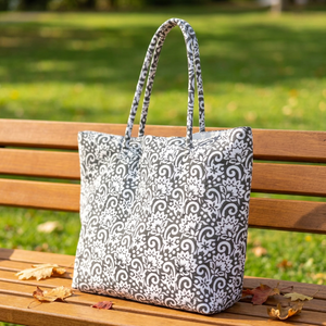 100% Cotton Hand Block Printed Floral Pattern <b>Extra</b> <b>Large</b> Woman's Handled Handbag & Shopping <b>Bag</b> All Colors HANDICRAFTOFPINKCITY - Product Image 2