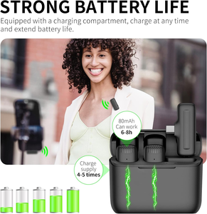 Không Dây J13 Lavalier <span class=keywords><strong>Microphone</strong></span> Loại C Tiếng Ồn Hủy Bỏ Sạc Trường Hợp Đối Với iPhone <span class=keywords><strong>iPad</strong></span> 14 13 12 11 <span class=keywords><strong>Pro</strong></span> Max Cho Tik Tok Vlogs - Product Image 2