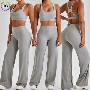 Ensemble de sport pour femme avec soutien-gorge rembourré et pantalon de yoga évasé taille haute à dos ajouré et jambes larges, idéal pour la gym et les activités sportives - Product Image 3