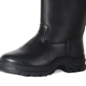 Bottes d'hiver pour hommes, noires, mi-hautes, en cuir de vachette, doublées de laine chaude, bottes hautes pour temps froid - Product Image 5