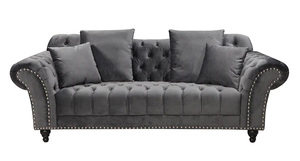Nút gỗ rắn chần chesterfield sofa đặt nhung 3 + 2 + cánh tay ghế màu xám đồ nội thất nhà Thanh Lịch Chân giường phòng khách văn phòng - Product Image 3
