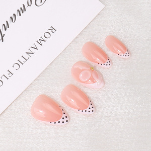 Uñas postizas con diseño de flores francesas en 3D y pedrería, puntas de uñas postizas con acabado en almendra blanca para manicura DIY en salón - Product Image 2