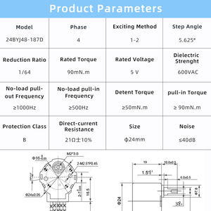 Moteur à engrenages 24BYJ48 pour application de caméra IP CCTV, réducteur 24 mm, rapport de réduction 1/64, couple élevé, moteur à engrenages 24BYJ48-187D 24BY - Product Image 6