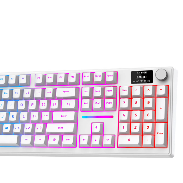New Arrival Full Size 104 Keys Tri Mode Connection 2.4G BT Wireless Type-C OEM Gaming Keyboard for Desktop Full RGB Light Effect