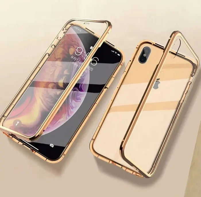 Good quality Double face 360 protection Tempered Glass Metal Filp Magnetic Mobile Case for iPhone