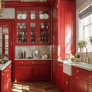 Credenze personalizzate moderne da <span class=keywords><strong>cucina</strong></span> e <span class=keywords><strong>tavolo</strong></span> da pranzo integrato a <span class=keywords><strong>parete</strong></span> con finitura laccata armadi in legno massiccio - Product Image 2