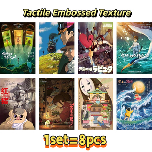 Ensemble de 8 affiches d'anime <span class=keywords><strong>Hayao</strong></span> <span class=keywords><strong>Miyazaki</strong></span>, 16,5x11,4 pouces, sans cadre, impression offset HD avec texture en relief tactile, cadeau pour les fans d'anime - Product Image 1