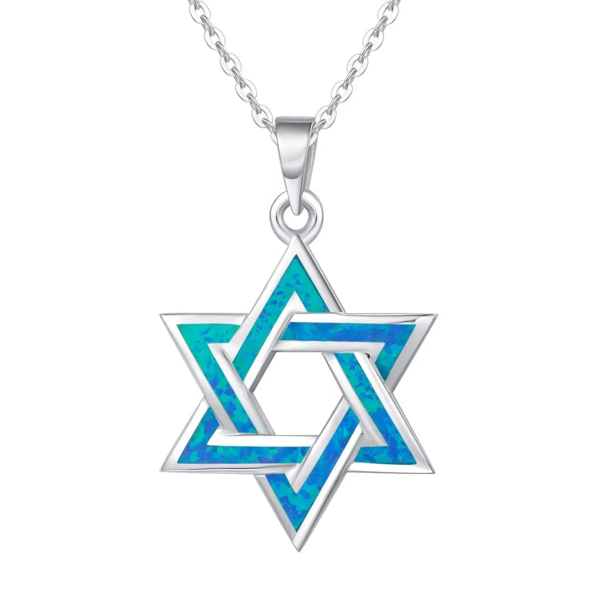 Judaism Religious Jewelry 925 Sterling Silver Blue Fire Opal Star of David Pendant Necklace for Jewish