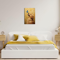 Tableau mural sur toile Golden Retriever, peinture texture or papillon bleu, décoration moderne pour appartement, salon, amoureux des animaux