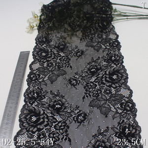 Lãng mạn Đen 23cm đàn hồi ren ưa thích hoa căng ren lưới vải dệt kim spandex nylon ren TRIM cho đồ lót quần áo - Product Image 3