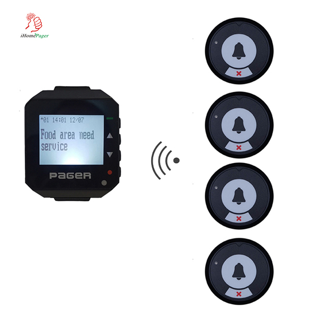 Freequeue GP2015W Long Range Custom Alphanumeric Wireless Wrist Watch and Button Pager with 1000m Range for Dinning Room