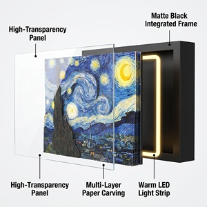 Cuadro Decorativo con Luz Nocturna de la <span class=keywords><strong>Noche</strong></span> <span class=keywords><strong>Estrellada</strong></span> de Van Gogh, Tallado en Papel 3D Personalizado, Certificado RoHS CE, OEM ODM - Product Image 4