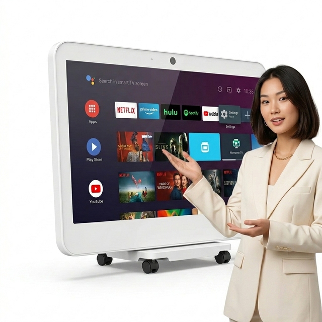 White 21.5 Inch Portable Smart TV Android 15 Touch Screen 6GB 128GB 15000mAh Built-in Camera OEM ODM
