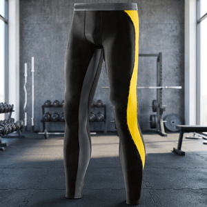 Pantalones de Ciclismo Largos Ajustados para Hombre, Negros con Paneles Laterales Amarillos, Pantalones Deportivos para Bicicleta - Product Image 2