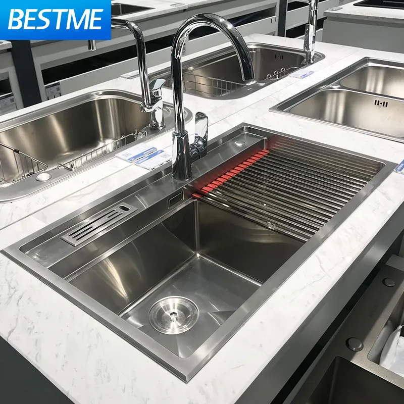 304 Modern hand made rectangle sink kitchen Stainless steel bathroom wash sink with Knife shelf