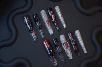 Ongles press-on Halloween 3D démon, en ABS, motif français, formes amande et carrée, pour salon de manucure et fêtes