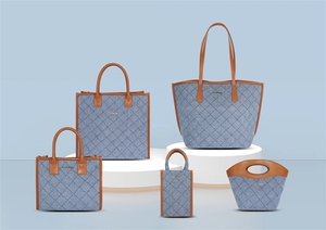 Bolso de hombro tipo tote de mezclilla acolchado estilo retro para mujer, con asas dobles, cierre de cremallera, estilo casual, bolso de compras. - Product Image 6